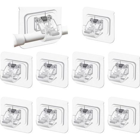 10 Pièces Support Tringle Rideaux Sans Percage, Accroche Rideau Adhesif, Supports de Tringle Auto-Adhésifs Transparent pour Tringles à Rideaux, Barres à Serviettes, Salles de Bains, Cuisines (1/5)