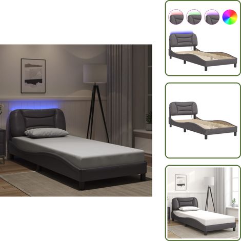 Cadre de lit avec LED sans matelas gris 80x200 cm - Cadre De Lit - Lit Design - Lit Avec Éclairage Led - Tête De Lit Rembourrée - Similicuir (1/5)
