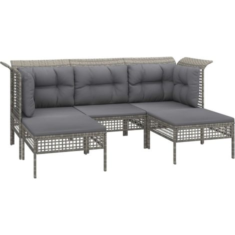 Mobili da giardino mobili da esterno Set di mobili da 5 pezzi con cuscini grigi in resina intrecciata 020016414