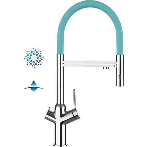 4 Wege Wasserhahn Kueche Spueltischarmatur Verchromt Kuechenarmatur mit Tuerkis 360 schwenkbarem Auslauf und abnehmbare 2 strahl Handbrause - BOD Design