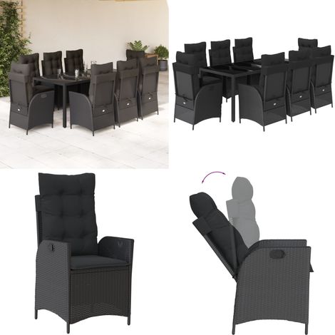 9-tlg. Garten-Essgruppe mit Kissen Schwarz Poly Rattan - Gartentisch - Gartensessel (1/5)