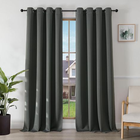 Rideaux occultants, lot de deux, isolation thermique, œillets, protection UV, convient aux chambres et aux salons (gris foncé, 150 cm de large x 260 cm de haut)