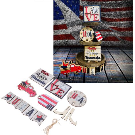 Dekoratives Holztablett zum amerikanischen Unabhängigkeitstag (2 Stück) - Ideal als Geschenk und für thematische Partydekorationen. (1/5)