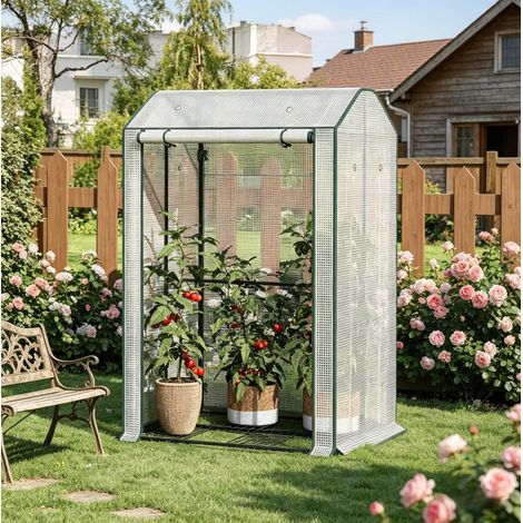 Serre de jardin blanche 100x83x150 cm en PE acier OKMYHOME (1/5)