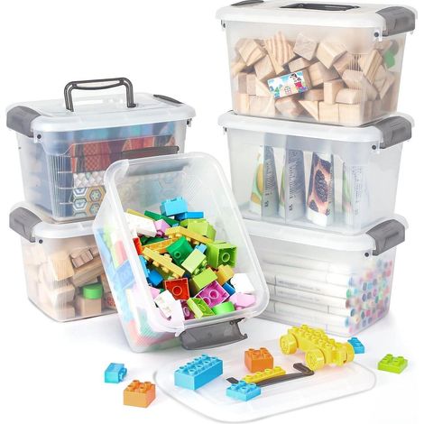 Aufbewahrungsboxen 6er-Set 5L transparent stapelbar mit Griff und Deckel (1/5)