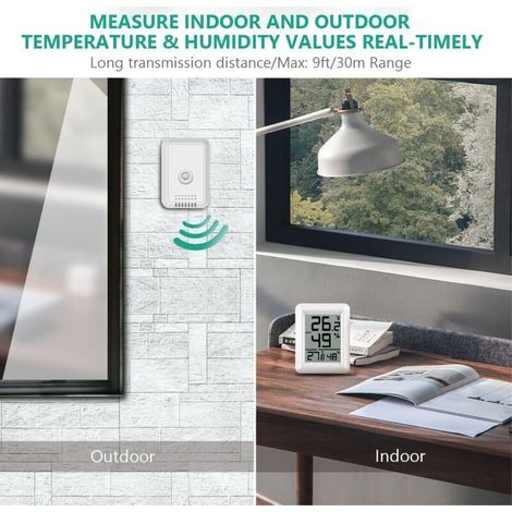 Termometro e igrometro digitale ORIA, termometro per interni ed esterni con trasmettitore wireless, monitoraggio di temperatura e umidità, ampio schermo LCD, ℃/℉, batteria inclusa, aggiornamento autom (1/4)