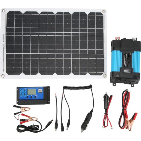 Kit solaire 300W 18W panneau 18V, contrôleur 30A 12V/24V, onduleur à onde sinusoïdale modifiée 12V-110V (1/5)