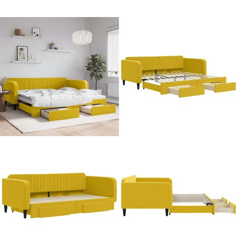 Tagesbett Ausziehbar mit Schubladen Gelb 100x200 cm Samt - Schlafsofa - Sofa-Bett (1/5)