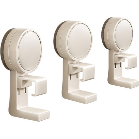 Lot de 3 crochets à ventouses rotatifs - Fixation sans perçage, réglable, en ABS, pour lavabo et mur, cuisine, salle de bain, douche, beige (1/5)