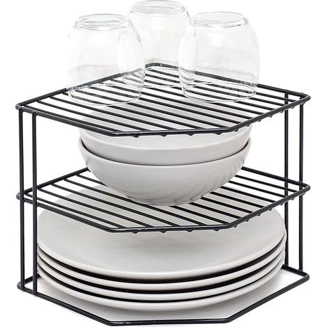 Range-Assiettes à 3 Niveaux - Organisateur de Placard de Cuisine - Noir (1/5)