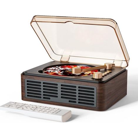 Reproductor de CD con altavoces Bluetooth，reproductor de CD portátil retro nostálgico para el hogar，reproductor de música de madera (1/5)