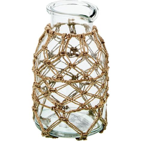 Vase Bouteille en Verre avec Corde Transparente et Naturelle 8 x 8 x 17 cm (1/4)