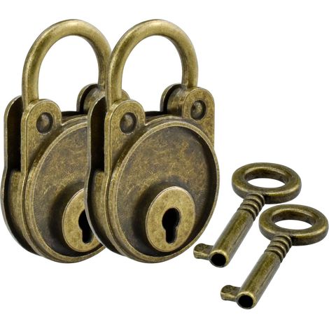 2 jeux de mini cadenas anciens, cadenas en bronze de style vintage en forme de tête d'ours, avec clés.