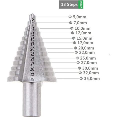 Foret Fraise Meche Etage HSS, Fraise Conique à Double Fente (5mm-35mm) avec Revêtement Titane, Solide, Parfait Pour Visseuse Percage sur Acier Bois, Plastique, Laiton, Aluminium, PVC.. (1/5)