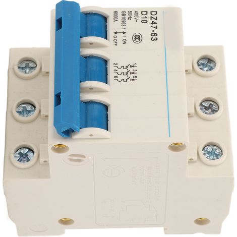 Disjoncteur miniature triphasé DZ47-63 400 V, montage sur rail DIN, capacité de sectionnement 6000 A, ADZ47-63 D10 (1/5)