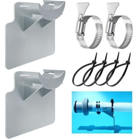 Lot de 2 supports de tuyau de piscine, accessoires de piscine hors sol avec collier de serrage et protection anti-torsion en plastique (gris) (1/5)