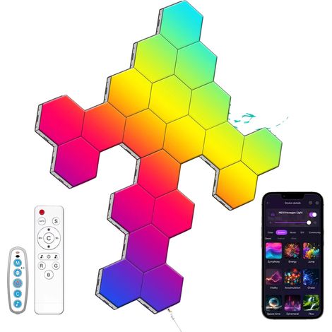 Applique LED esagonali da parete, sincronizzazione musicale, controllo tramite app e telecomando, confezione da 20 luci LED esagonali (1/2)