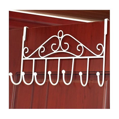 Cintre derrière la Porte, 7 Crochets, Fer forgé, Un Total de Deux cintres, utilisé pour accrocher Manteaux, Chapeaux, Serviettes, Peignoirs, etc, sans poinçonnage (1/2)