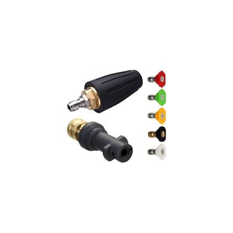 Buse turbo pour nettoyeur haute pression, buse rotative avec 5 embouts et adaptateur, compatible avec Karcher K Series, K2, K3, K4, K5, K6, K7, raccord rapide 1/4", 3600 psi, orifice 2,5 (1/5)
