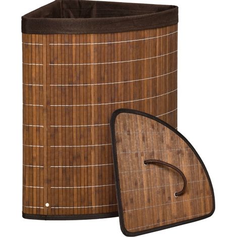 Cesto para la ropa sucia de bambú 55 L con tapa y bolsa interior extraíble marrón 38 x 38 x 57 cm (1/5)