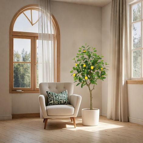 120cm Grand citronnier artificiel - Grand arbre en pot - Pour l'intérieur et l'extérieur - Décoration moderne - Pour salle de bain, salon, chambre à coucher, balcon (1/5)