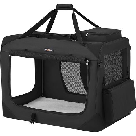 FEANDREA Trasportino per Cani, Gabbia Pieghevole per Animali Domestici, Taglia XL, Tessuto Oxford e Maglia, Traspirante, Portatile, Struttura in Metallo, con Manici e Tasche, 81 x 58 x 58 cm, Nero PDC (1/5)