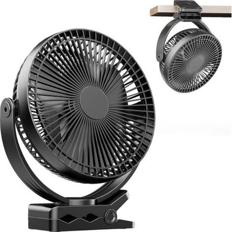 ATengeus Mini 8-Zoll USB-Clip-Ventilator mit 10000 mAh Akku, tragbarer kleiner Tischventilator, 4 Geschwindigkeitsstufen, 360° Doppelrotation, mit USB-Kabel, geeignet für Zuhause und Büro (1/5)