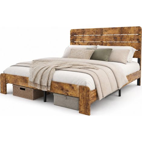 Doppelbett 140 x 200 cm aus MDF und Metall, Vintage-Rahmen mit hohem Kopfteil (1/5)