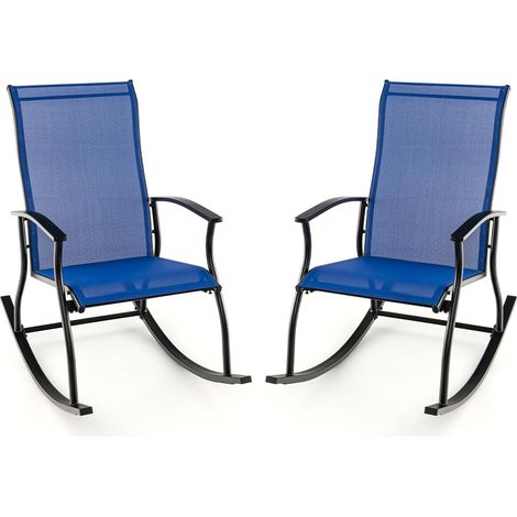 COSTWAY 2er Set Schaukelstühle, Schaukelsessel mit hoher Rückenlehne und atmungsaktivem Sitzstoff, Gartenstühle für Garten, Veranda, Pool, Blau (1/5)