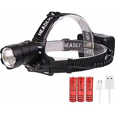 Lampe Frontale Puissante, Lampe Torche Frontales Rechargeable USB,XHP70 LED Ultra Puissante 3 Modes Eclairage Zoomable Headlamp pour Travailler, Camper, Pêcher (1/5)