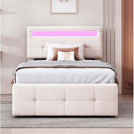 lit enfant coffre Led 90x200 tete reglable beige OKMYHOME (1/5)