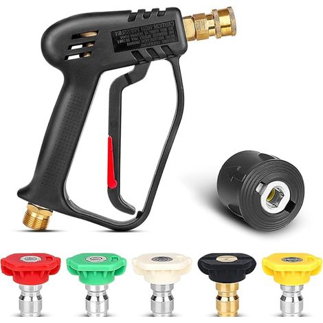 Pistolet de laveuse à haute pression avec buse à 5 jets,connecteur rapide 1/4 "et l'adaptateur,M22-14mm nettoyage de laveuse à jet de voiture (1/5)