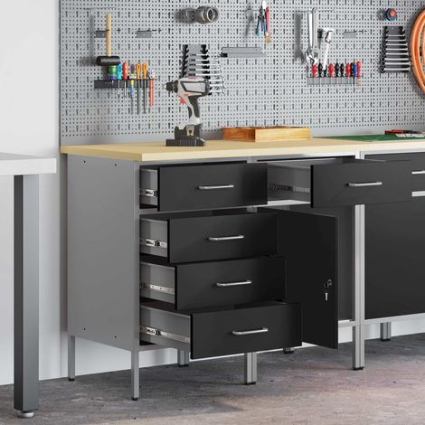 Werkbank mit Schubladen 2 pcs Schwarz und Grau 100 x 55 x 85 cm
