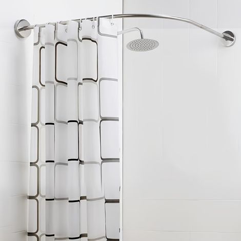 Tringle à rideau de douche en L 108-138 cm, tringle à rideau de douche d'angle, support de rideau de douche, pour baignoire, perçage requis, argent