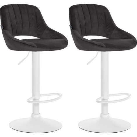 Set di 2 sgabelli da bar regolabili in velluto nero con schienale traforato e base in metallo bianco 100006144