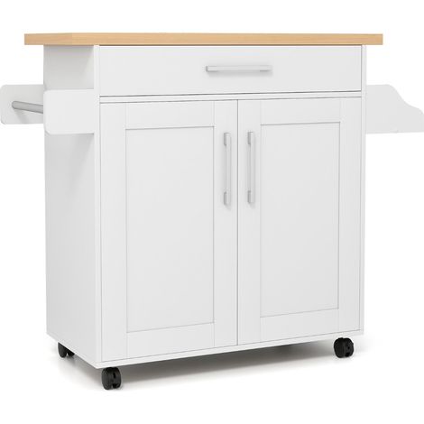Isola da cucina mobile 111 x 40 x 90 cm con cassetto e 2 ripiani design pratico in legno multistrato bianco 200017276