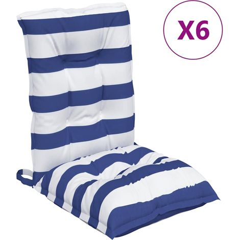 Coussins de chaise à dossier bas lot de 6 rayures bleu/blanc