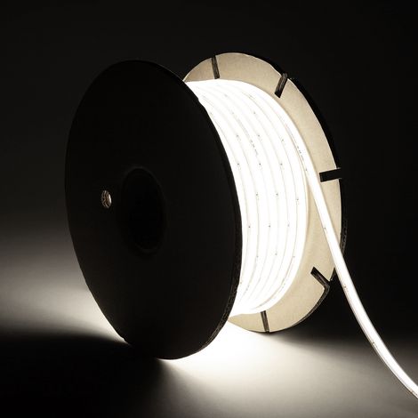 Bobina 50m Striscia LED Regolabile 220V WCOB Autorettificata 260LED/m 15W/m 1350lm SILICONE FLEX Larga 10mm IP65 Taglio 5cm 5000K Bianco Freddo (1/4)