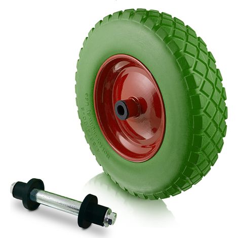 Ersatzrad 40cm PU Ersatzreifen für Schubkarren Gartenkarren 4.80/4.00-8 7 Achsdurchmesser 20mm Naben 87mm bis 250kg (Grün)