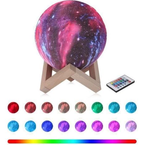 Lampe Lune - Veilleuse 3D Imprimée - 16 Couleurs RGB Contrôlable Par Télécommande - Pour Chambre Enfant ou Salon - 1 Pièce (1/5)