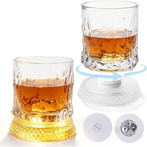 Verre A Eau Rotatif,Dessous De En 360° Avec Coussins Lumineux,Verre Whisky,Bourbon,Scotch,Cocktails (1/3)