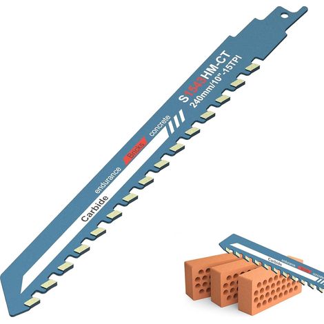 Lames de scie à sabre en pierre, lame de scie à sabre de 240 mm pour béton cellulaire, lames de scie en carbure de tungstène pour maçonnerie, scie en pierre pour brique creuse, bois, briques, béton (2 (1/5)