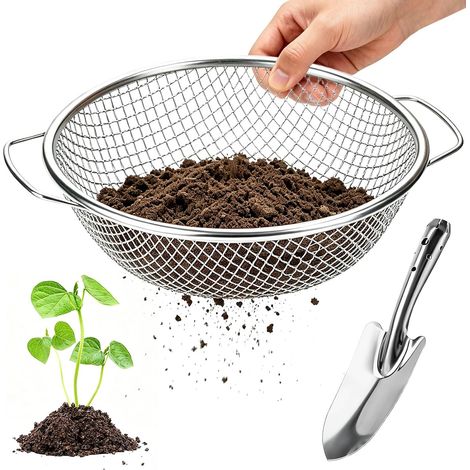 Tamis Jardinage en Acier Inoxydable, avec Poignée (Maille de 6 mm) Tamis Jardin Rond 30 cm Tamis à Compost pour Terre avec Pelle pour Jardin et Plantes en Pot (1/5)