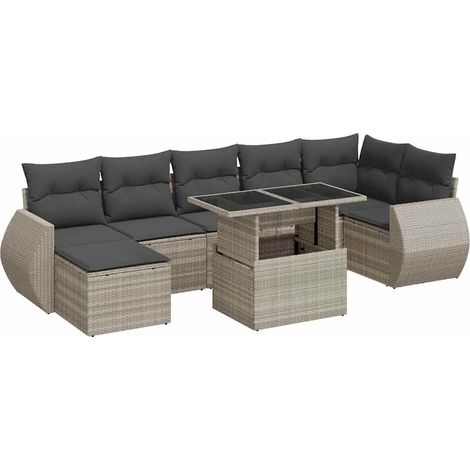 Maison Exclusive - Set Divano da Giardino 8pz con Cuscini Grigio Chiaro Polyrattan (1/5)