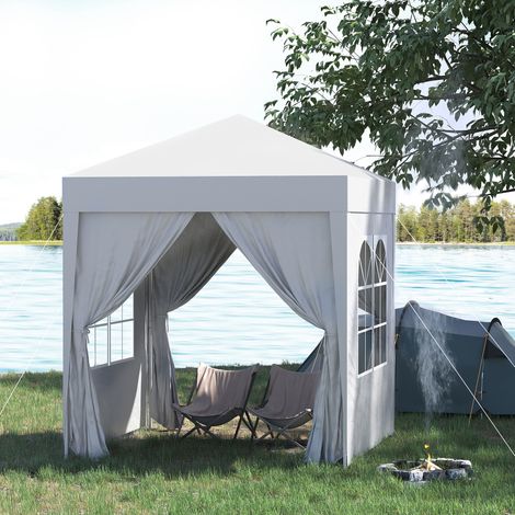 Gazebo da giardino 2x2 m con 4 pareti laterali in tessuto Oxford, 2 porte, 2 finestre e borsa per il trasporto impermeabile, bianco.