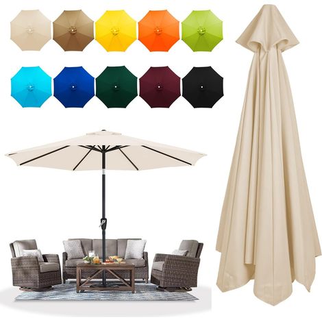 Toile De Parasol De Jardin 6/8 Baleines, Auvent De Remplacement Rond, 2 m 2.3 m 2.5m 2.7 m 3 m 3.5m Toile De Rechange Housse De Parapluie, Imperméable, Protection UV 30+(Beige,2.3M/6Ribs) (1/5)
