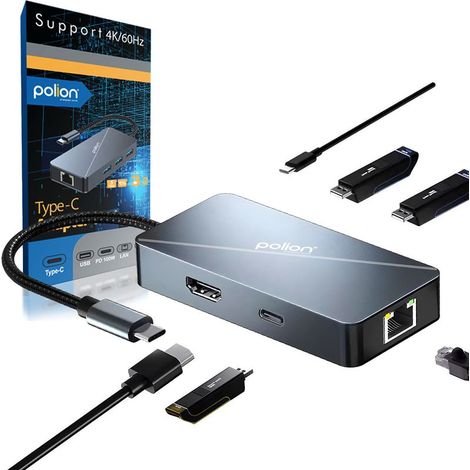 Hub USB-C, 3 ports USB-A, USB-C Power Delivery, RJ45, HDMI (1/5)