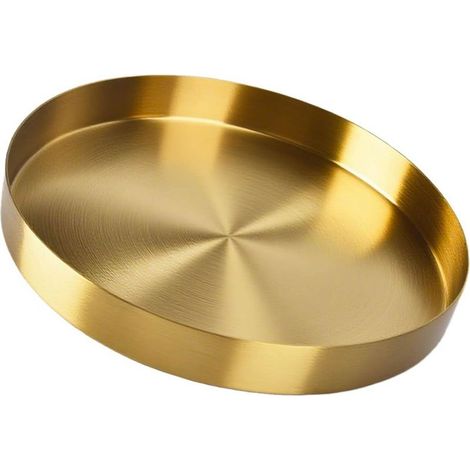 Plateau Rond - Metal Dore - 20 Cm - Decoration Table Cafe - Bijoux Bougies Cosmetiques - 1 Piece (1/5)