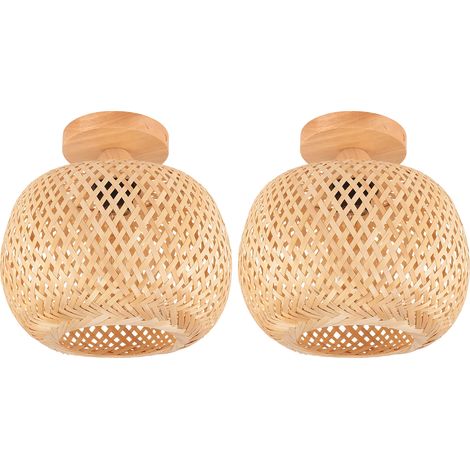 Plafones de Estilo Retro Moderno, 25 cm de Diámetro, Pantalla de Bambú, Lámpara de Interior, Bombilla E27, 2PCS (1/5)