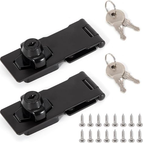 Moraillons de Verrouillage en Alliage de Zinc, Lot de 2 Cadenas Loquet Bouton avec Clés et Vis Sécurité pour Porte Hangar Armoire Fenêtre Tiroir (Noir) (1/5)